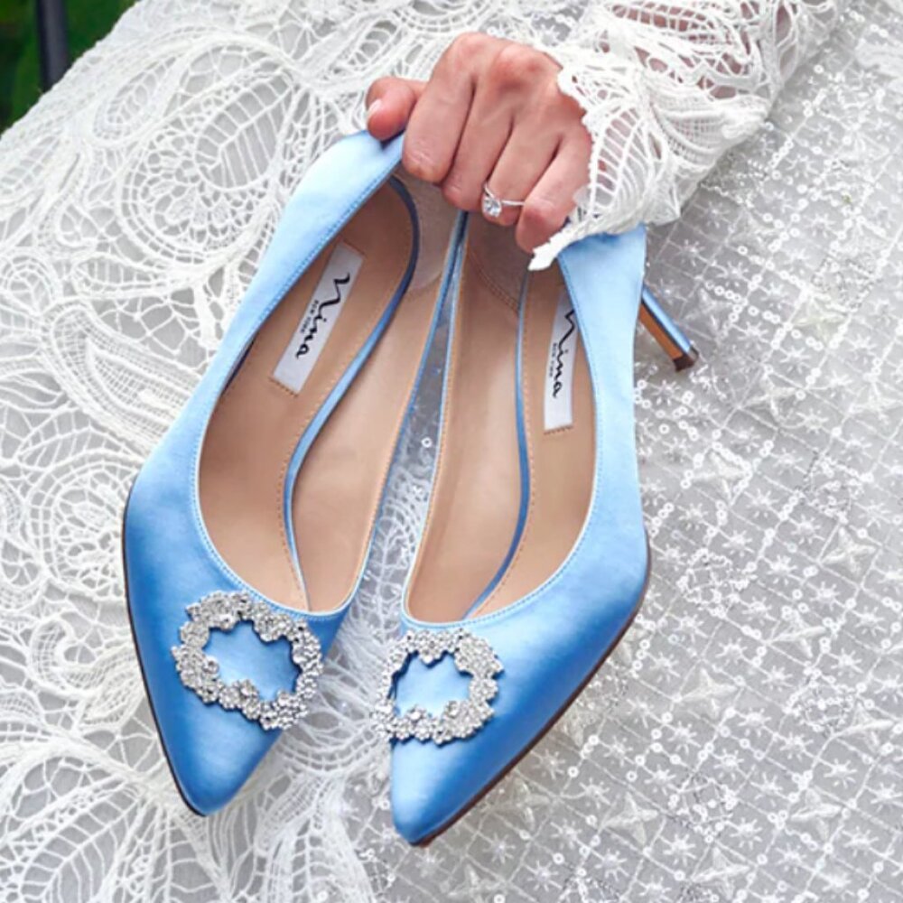 Nina Blue Heels with Crystal Embellishments